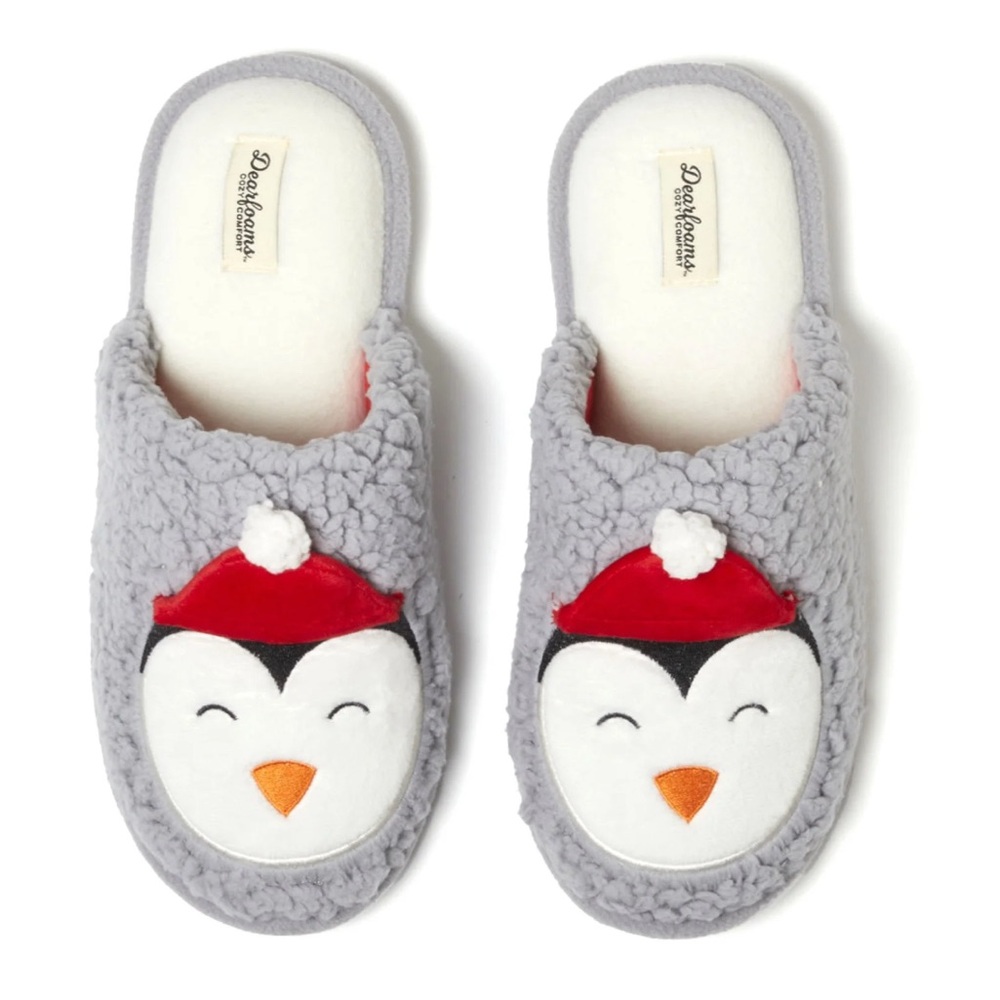 Dearfoams Gray Slippers with Santa Penguin Design; size: XL(11-12). Unisex